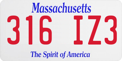 MA license plate 316IZ3