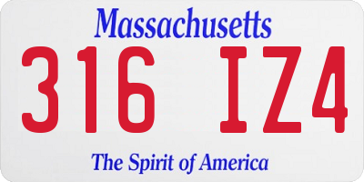MA license plate 316IZ4