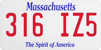 MA license plate 316IZ5