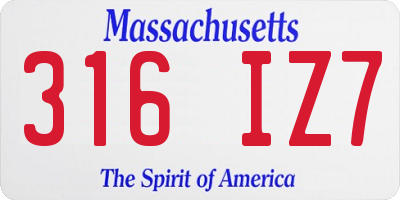 MA license plate 316IZ7