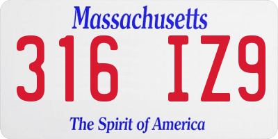MA license plate 316IZ9