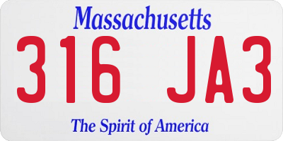 MA license plate 316JA3