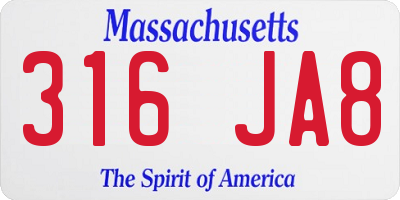 MA license plate 316JA8