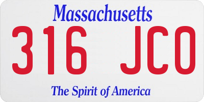 MA license plate 316JC0
