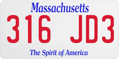 MA license plate 316JD3