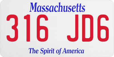 MA license plate 316JD6