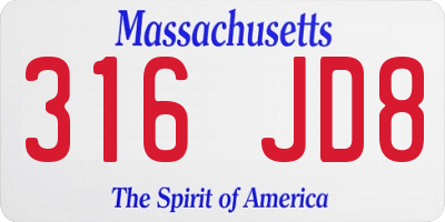 MA license plate 316JD8