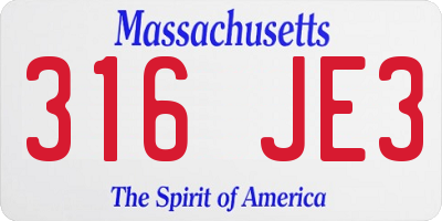 MA license plate 316JE3