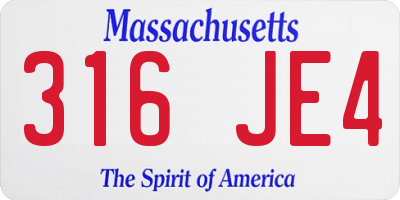 MA license plate 316JE4