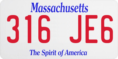 MA license plate 316JE6