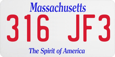 MA license plate 316JF3