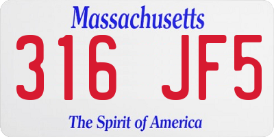 MA license plate 316JF5