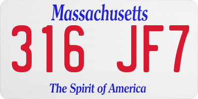 MA license plate 316JF7