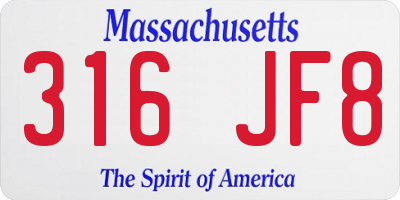 MA license plate 316JF8