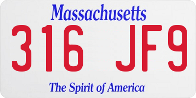 MA license plate 316JF9
