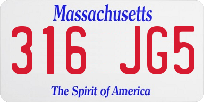 MA license plate 316JG5