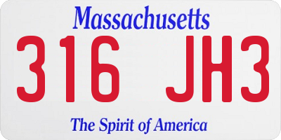 MA license plate 316JH3
