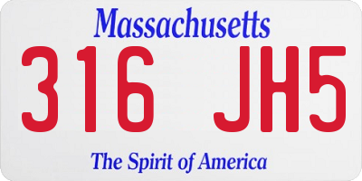 MA license plate 316JH5