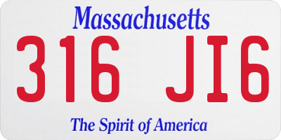 MA license plate 316JI6