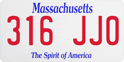 MA license plate 316JJ0