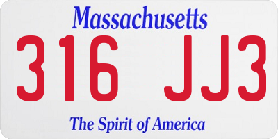 MA license plate 316JJ3