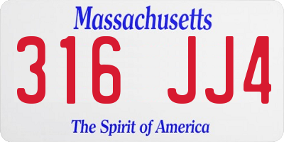 MA license plate 316JJ4