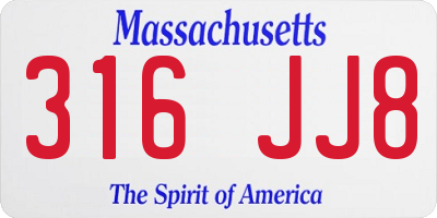 MA license plate 316JJ8