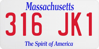 MA license plate 316JK1