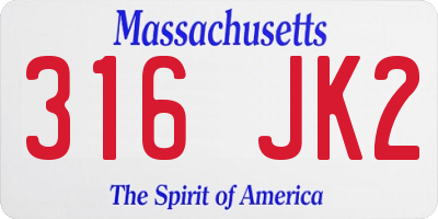 MA license plate 316JK2