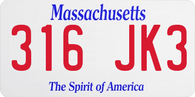 MA license plate 316JK3