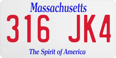 MA license plate 316JK4