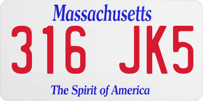 MA license plate 316JK5