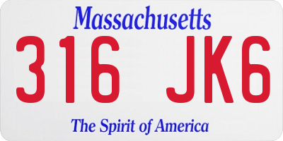 MA license plate 316JK6