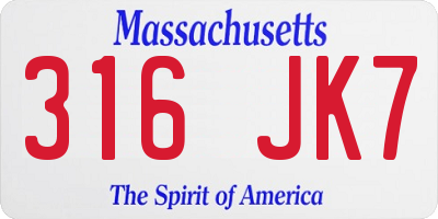 MA license plate 316JK7
