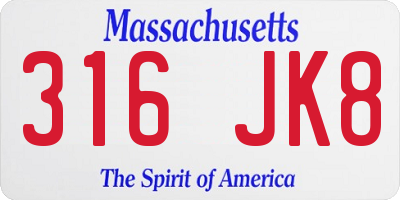 MA license plate 316JK8