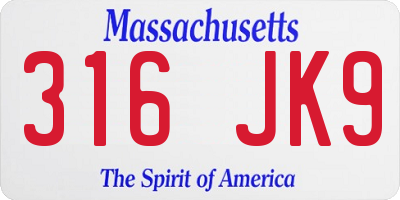 MA license plate 316JK9