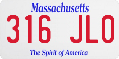 MA license plate 316JL0