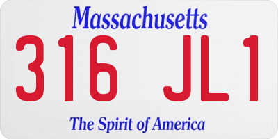 MA license plate 316JL1