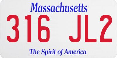 MA license plate 316JL2
