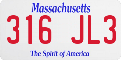 MA license plate 316JL3