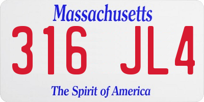 MA license plate 316JL4