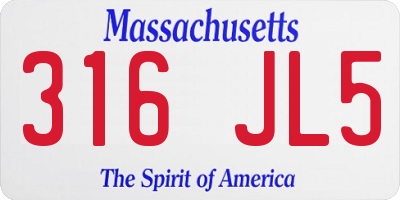 MA license plate 316JL5