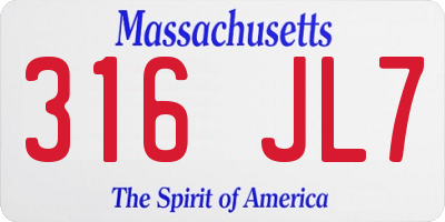 MA license plate 316JL7