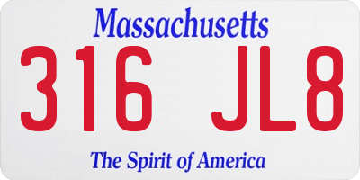 MA license plate 316JL8