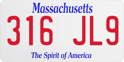 MA license plate 316JL9