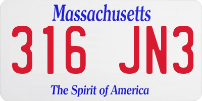 MA license plate 316JN3