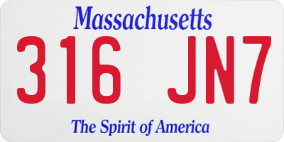 MA license plate 316JN7