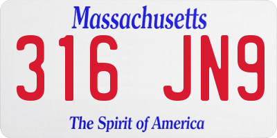 MA license plate 316JN9