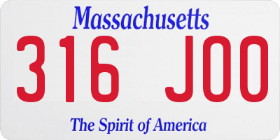 MA license plate 316JO0