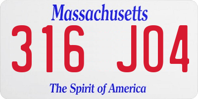 MA license plate 316JO4